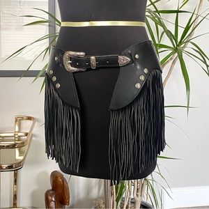 Vintage 90s Leather Fringe Western Style Biker Waist Belt